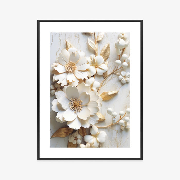 Poster Weiße Blumen Auf Einem Holztisch Rahmen Hölzern Farbe Natürlich
