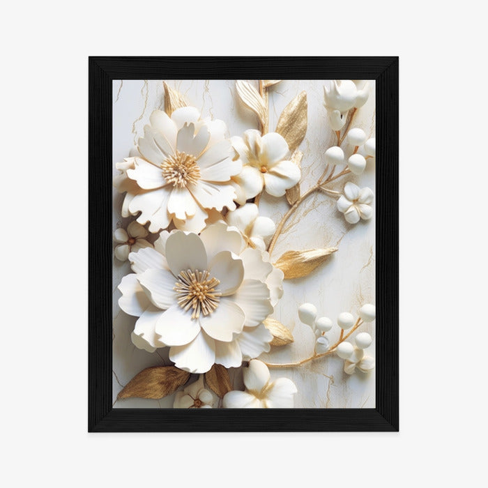 Poster Weiße Blumen Auf Einem Holztisch Rahmen Hölzern Farbe Natürlich