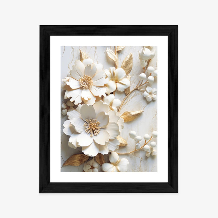 Poster Weiße Blumen Auf Einem Holztisch Rahmen Hölzern Farbe Natürlich