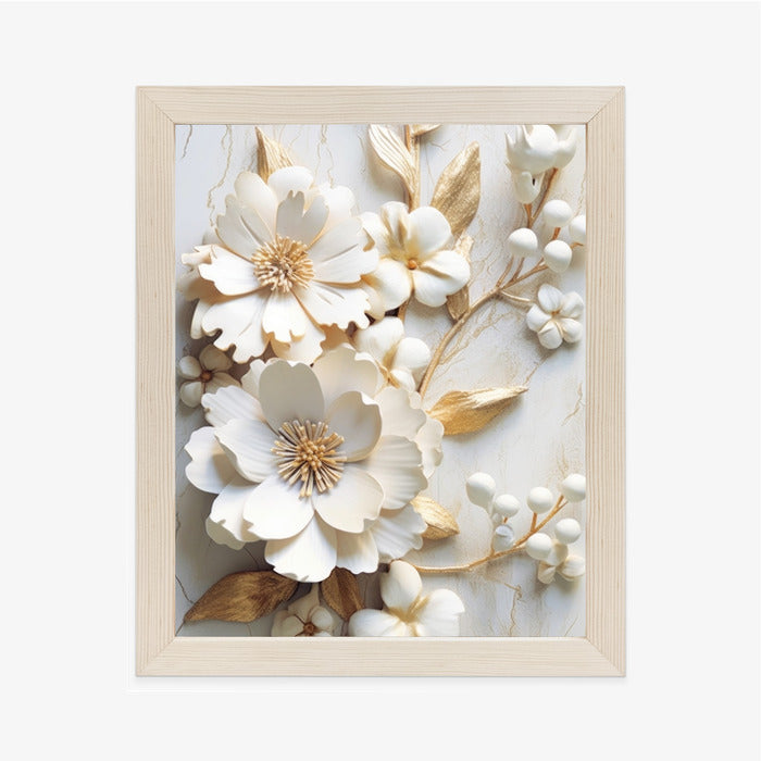Poster Weiße Blumen Auf Einem Holztisch Rahmen Hölzern Farbe Natürlich