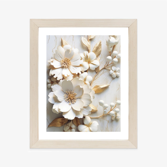 Poster Weiße Blumen Auf Einem Holztisch Rahmen Hölzern Farbe Natürlich