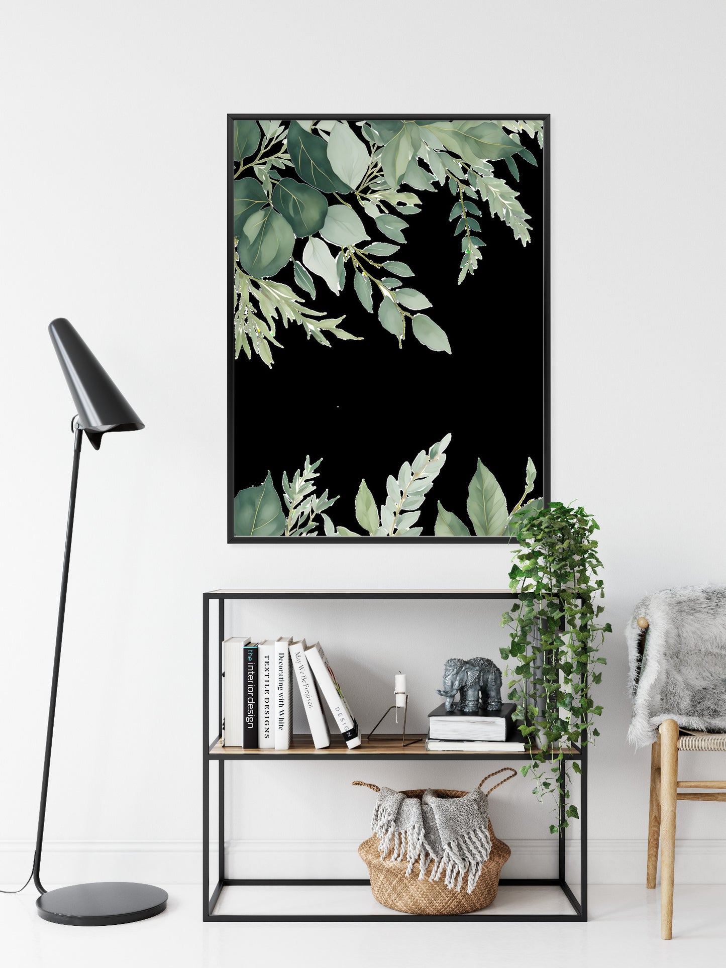 Poster Hängende Eukalyptusblätter Rahmen Hölzern Farbe Weiß