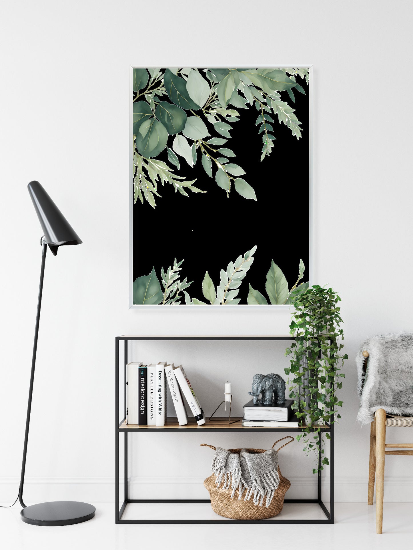 Poster Hängende Eukalyptusblätter Rahmen Hölzern Farbe Weiß