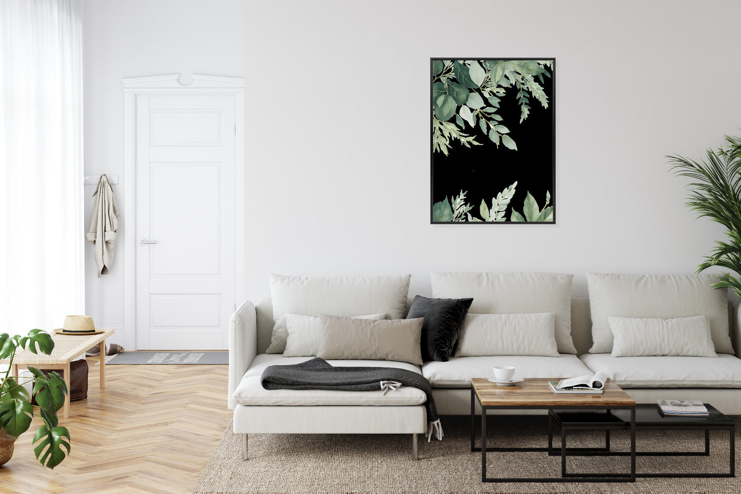 Poster Hängende Eukalyptusblätter Rahmen Hölzern Farbe Weiß