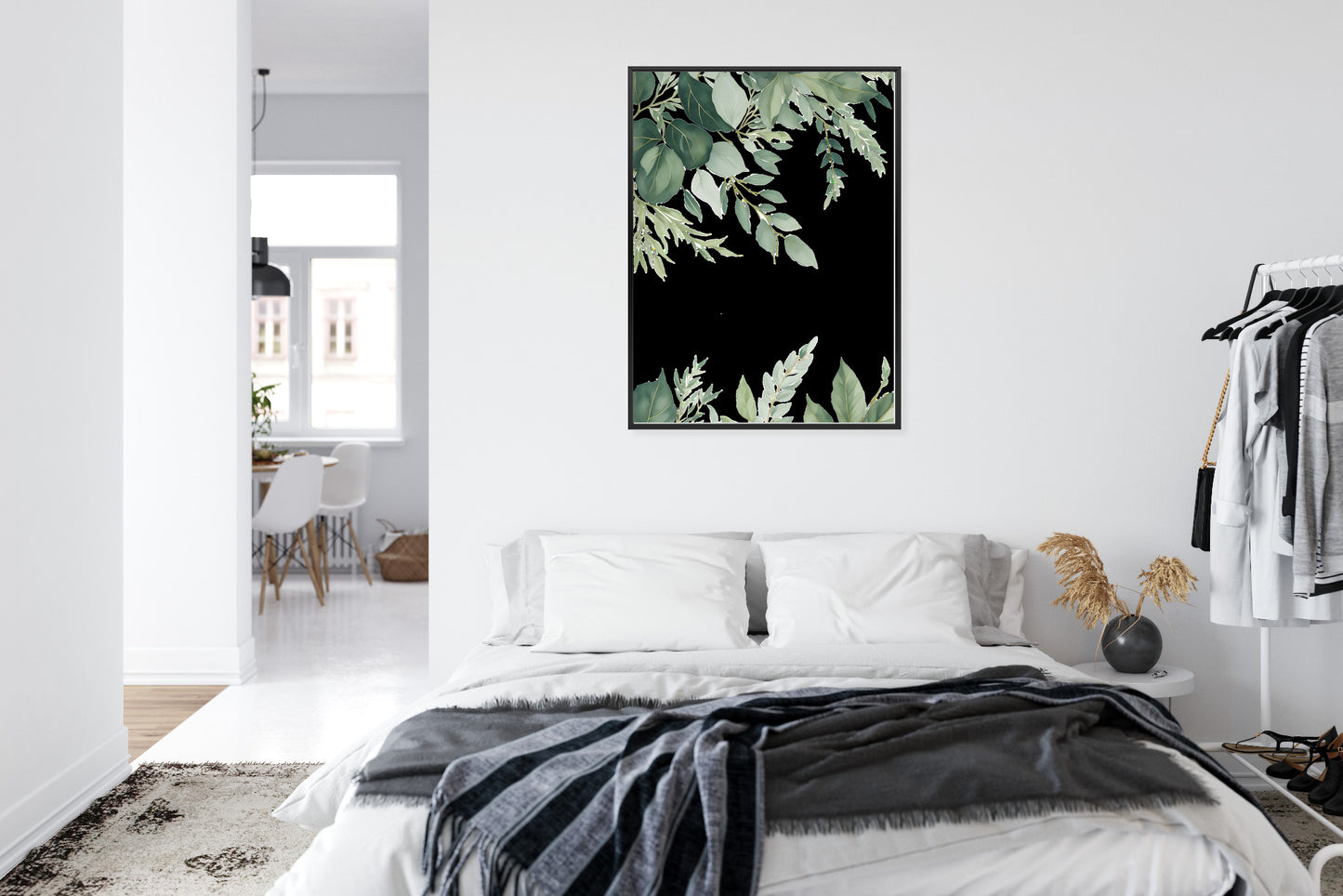 Poster Hängende Eukalyptusblätter Rahmen Hölzern Farbe Weiß