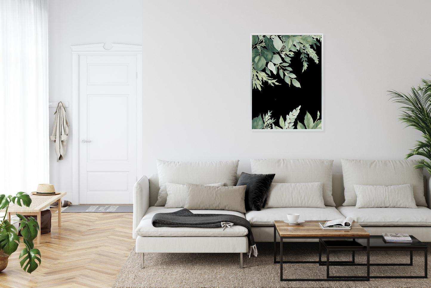 Poster Hängende Eukalyptusblätter Rahmen Hölzern Farbe Weiß
