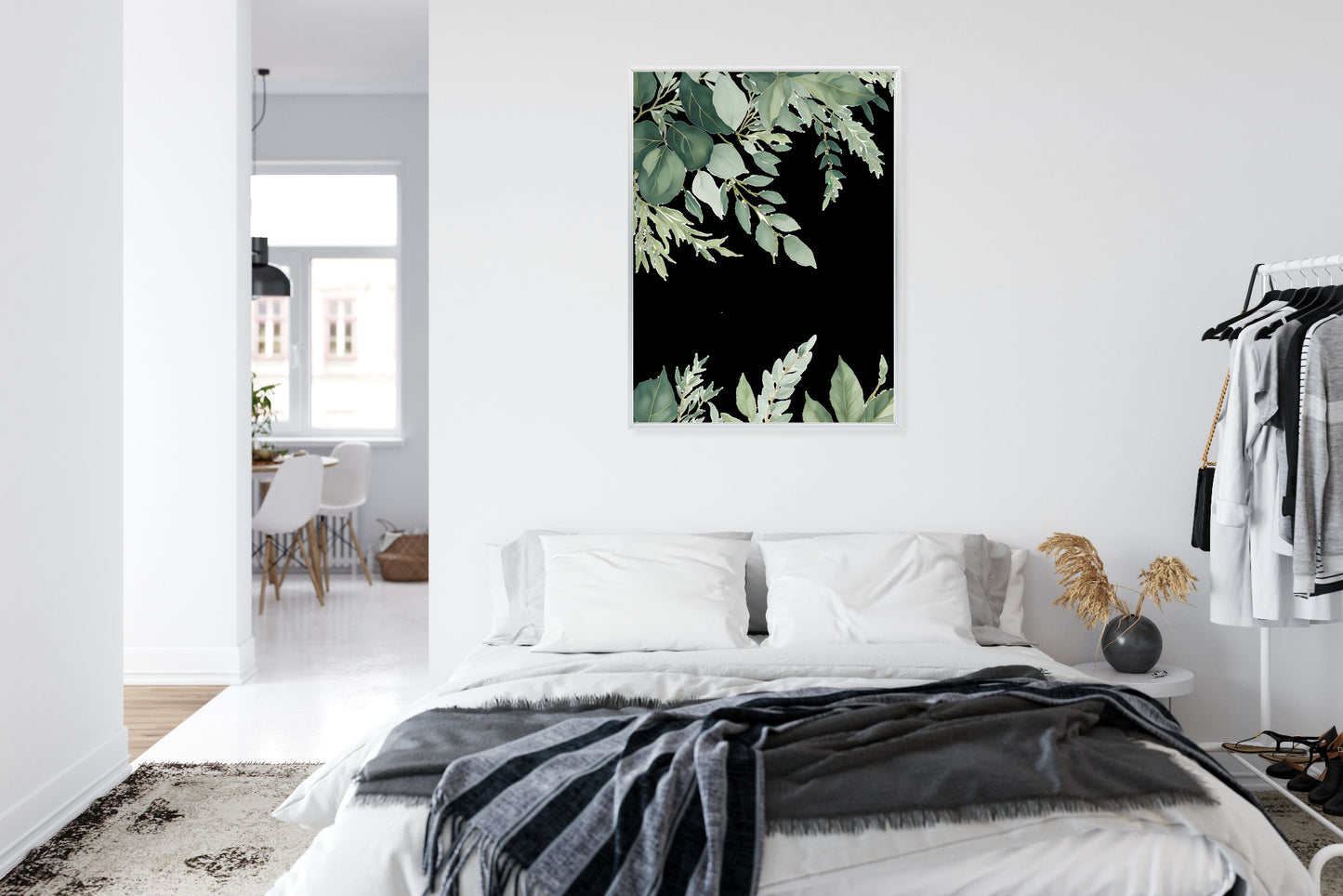 Poster Hängende Eukalyptusblätter Rahmen Hölzern Farbe Weiß