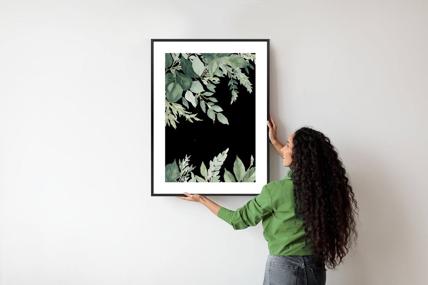 Poster Hängende Eukalyptusblätter Rahmen Hölzern Farbe Weiß