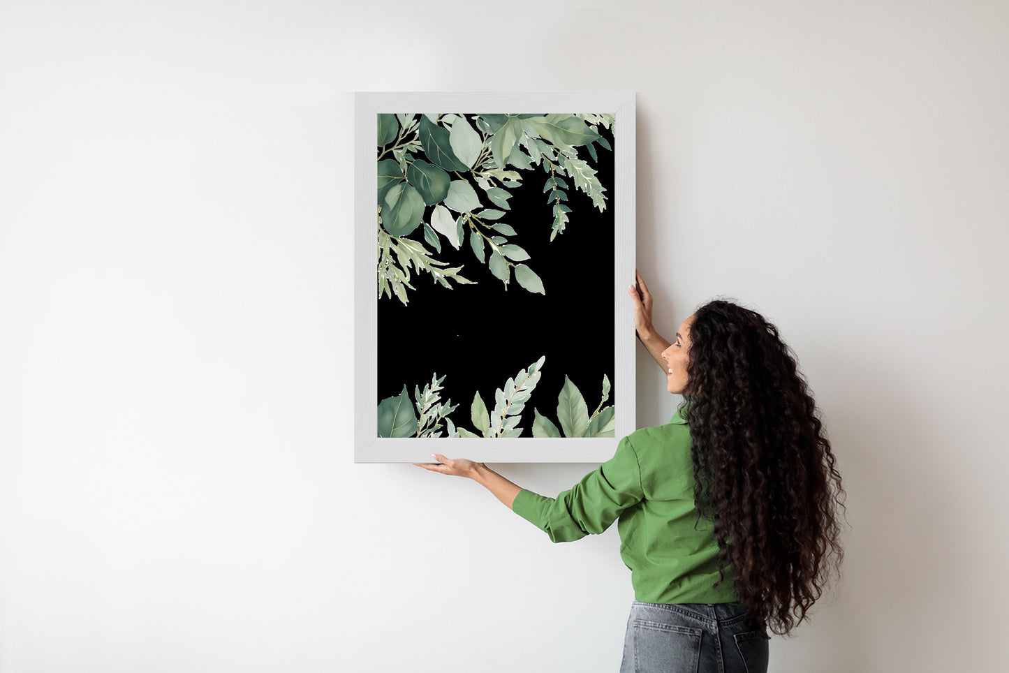 Poster Hängende Eukalyptusblätter Rahmen Hölzern Farbe Weiß