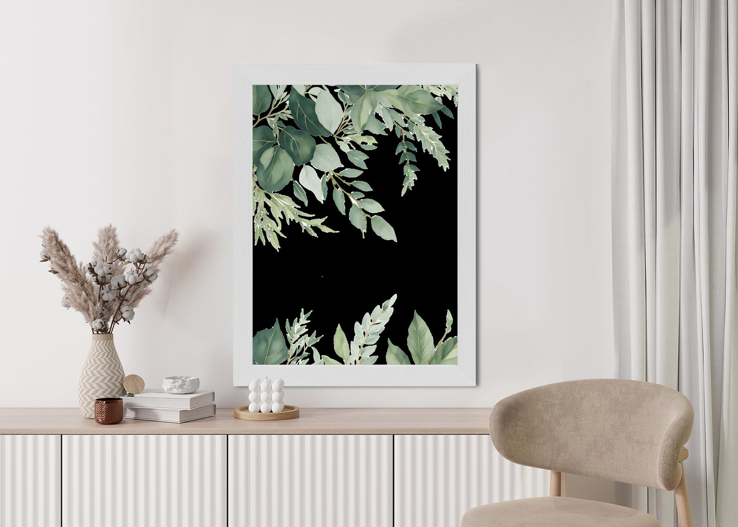 Poster Hängende Eukalyptusblätter Rahmen Hölzern Farbe Weiß