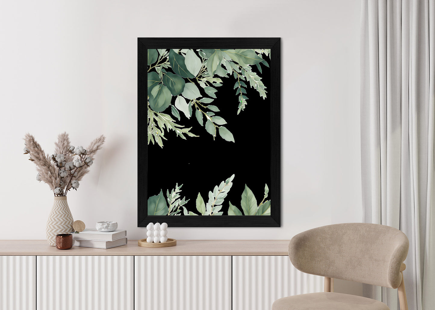 Poster Hängende Eukalyptusblätter Rahmen Hölzern Farbe Weiß