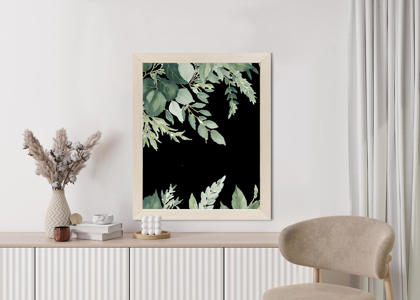 Poster Hängende Eukalyptusblätter Rahmen Hölzern Farbe Weiß