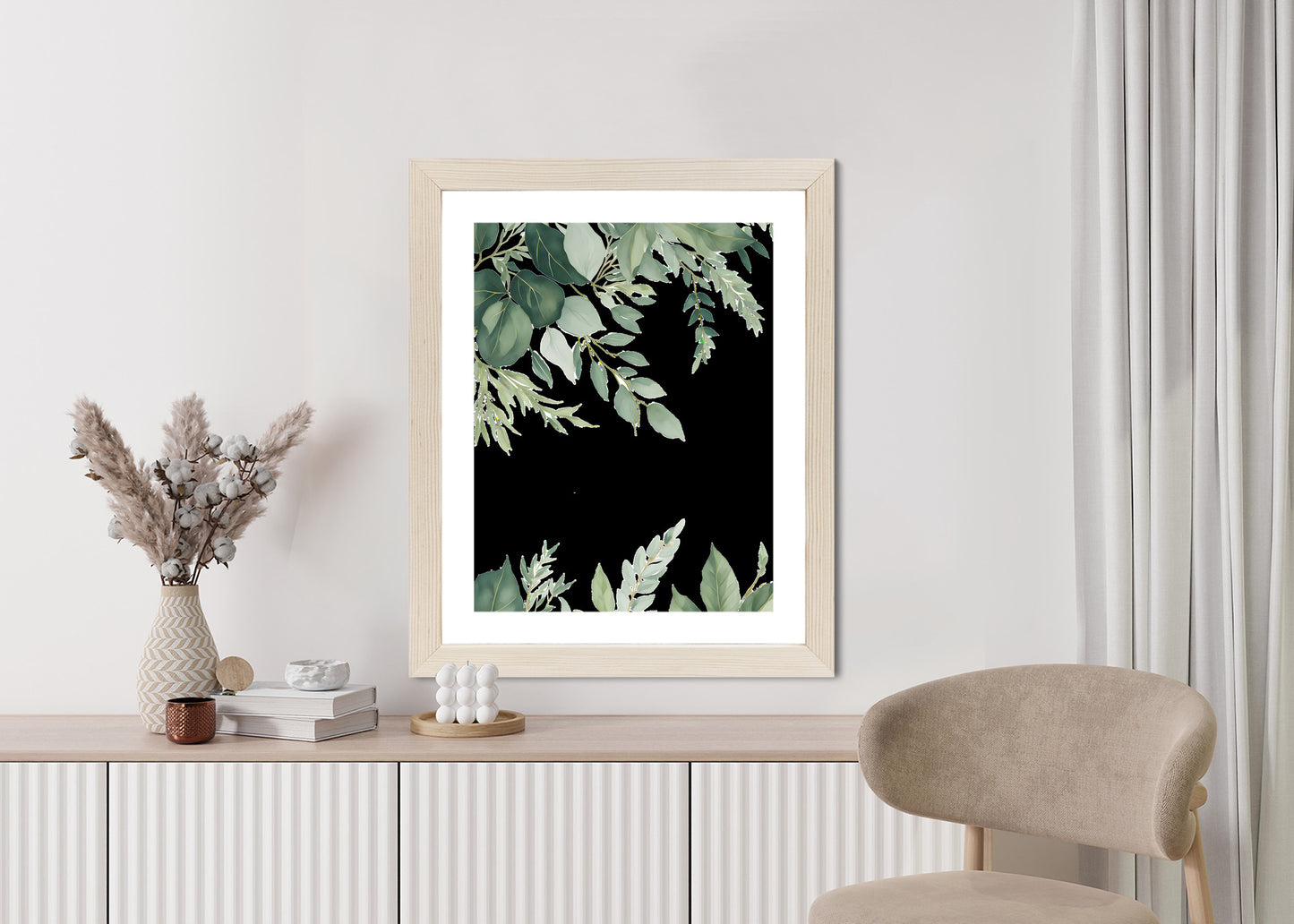 Poster Hängende Eukalyptusblätter Rahmen Hölzern Farbe Weiß