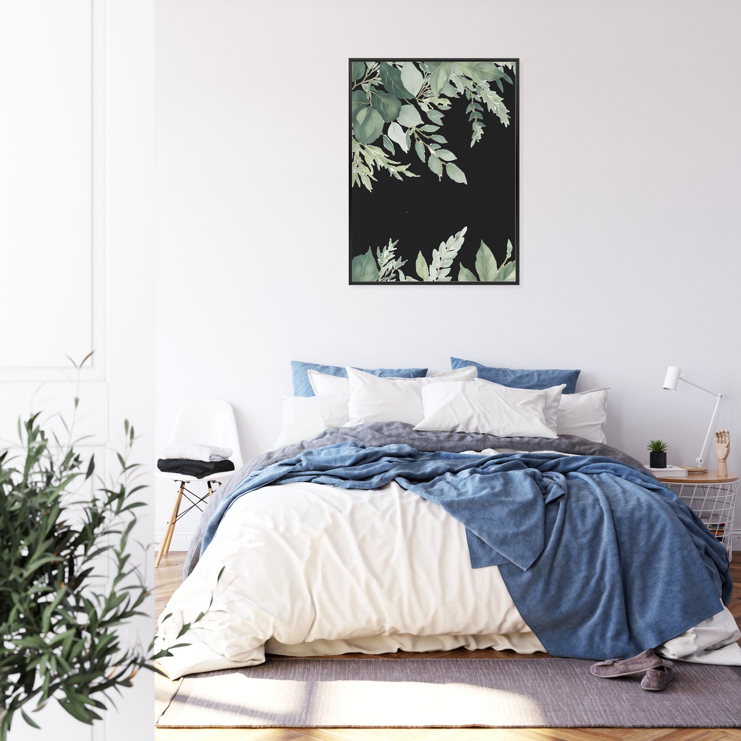 Poster Hängende Eukalyptusblätter Rahmen Hölzern Farbe Weiß