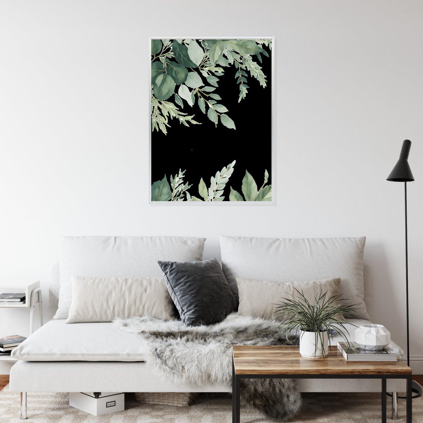 Poster Hängende Eukalyptusblätter Rahmen Hölzern Farbe Weiß
