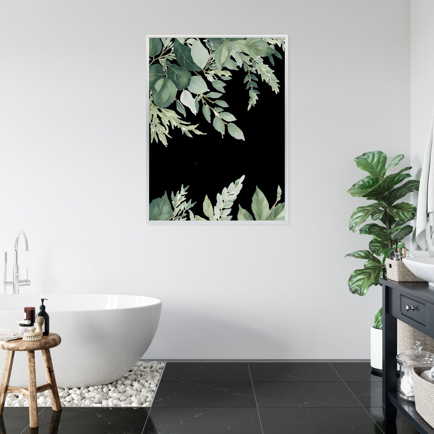 Poster Hängende Eukalyptusblätter Rahmen Hölzern Farbe Weiß