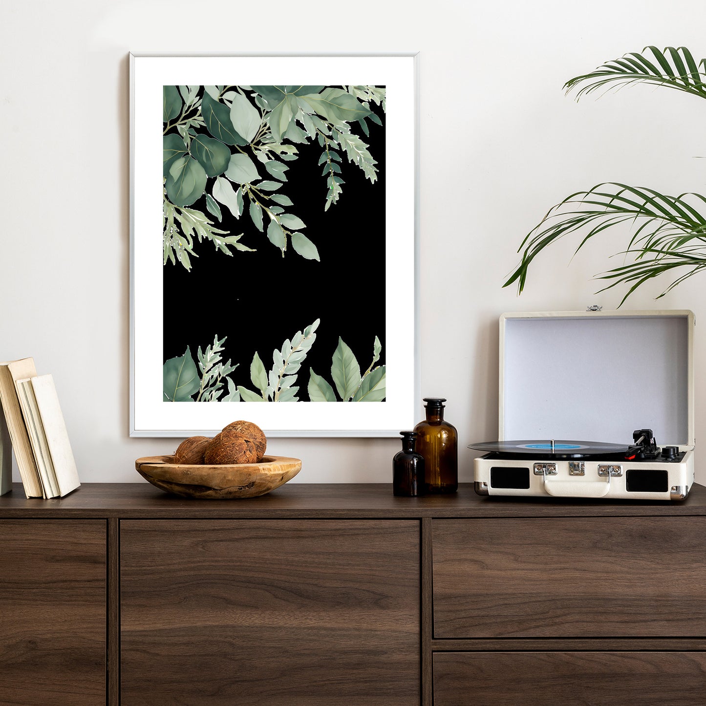 Poster Hängende Eukalyptusblätter Rahmen Hölzern Farbe Weiß