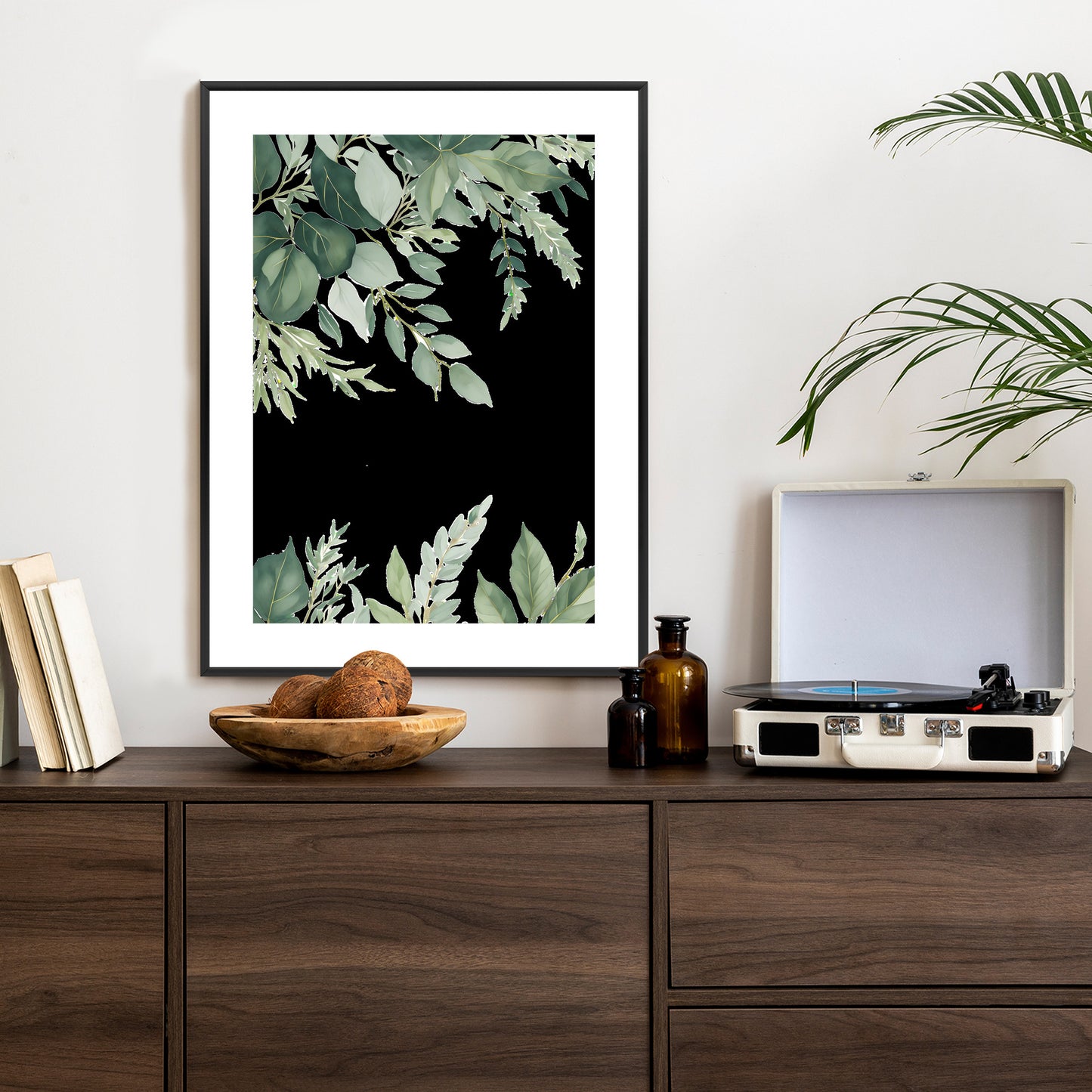 Poster Hängende Eukalyptusblätter Rahmen Hölzern Farbe Weiß