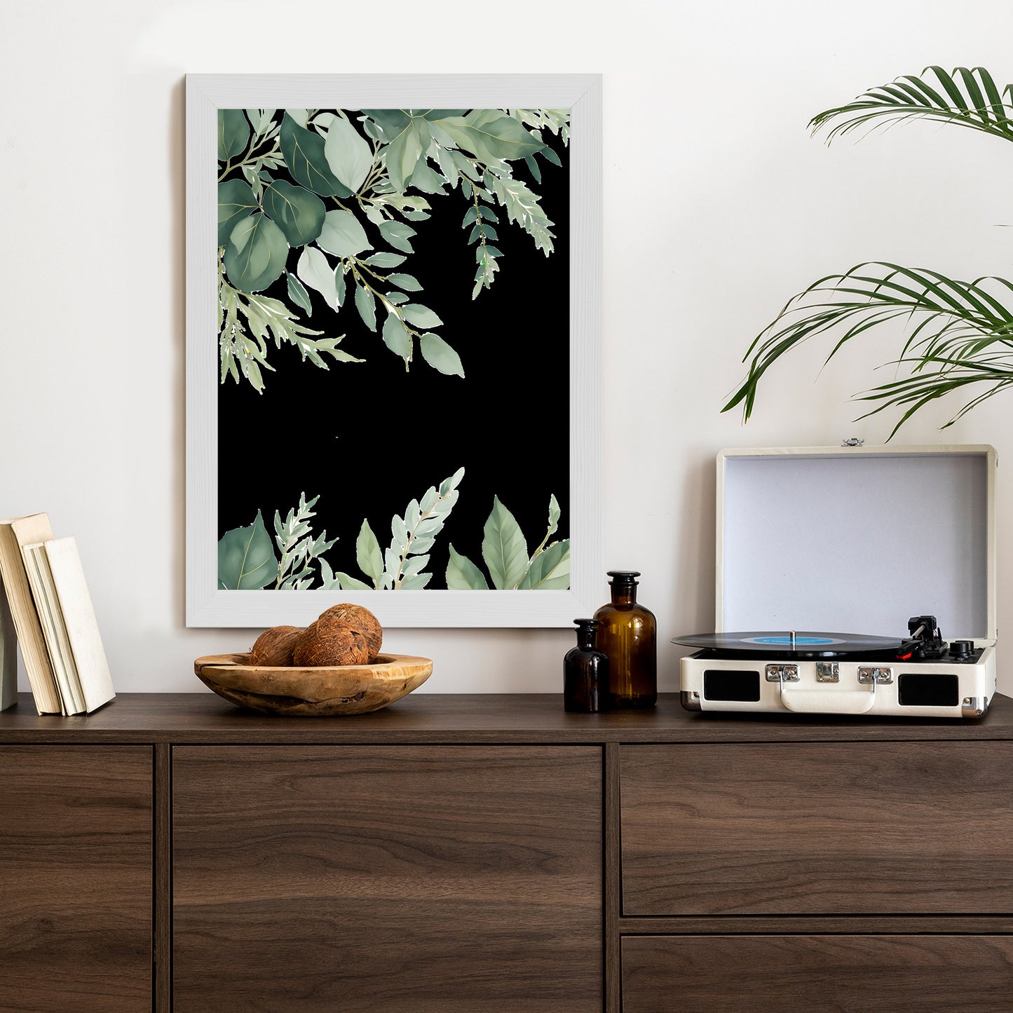 Poster Hängende Eukalyptusblätter Rahmen Hölzern Farbe Weiß