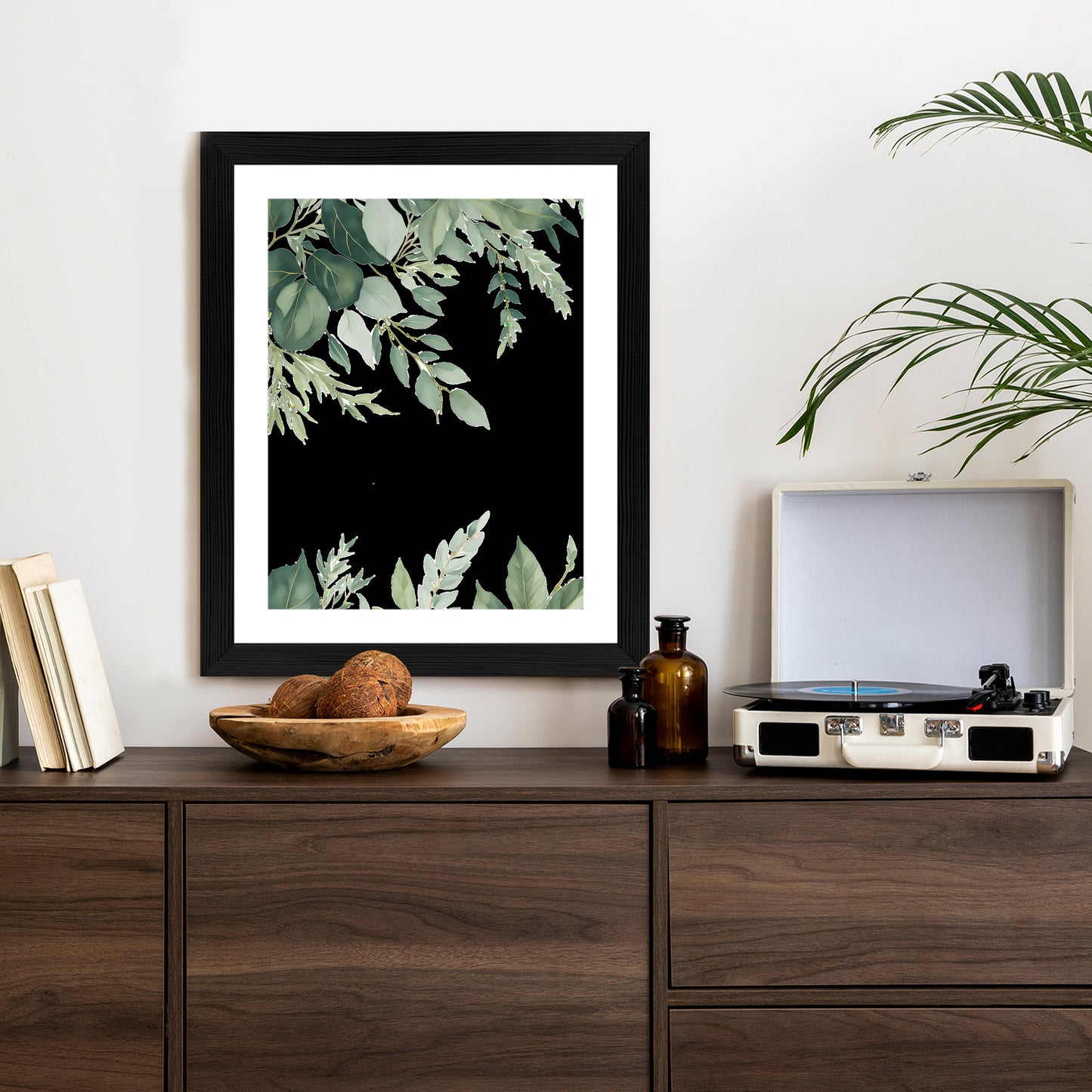 Poster Hängende Eukalyptusblätter Rahmen Hölzern Farbe Weiß