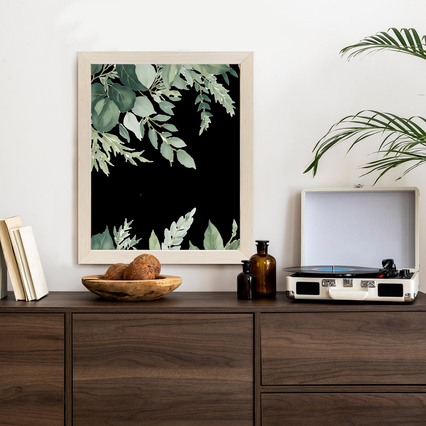 Poster Hängende Eukalyptusblätter Rahmen Hölzern Farbe Weiß