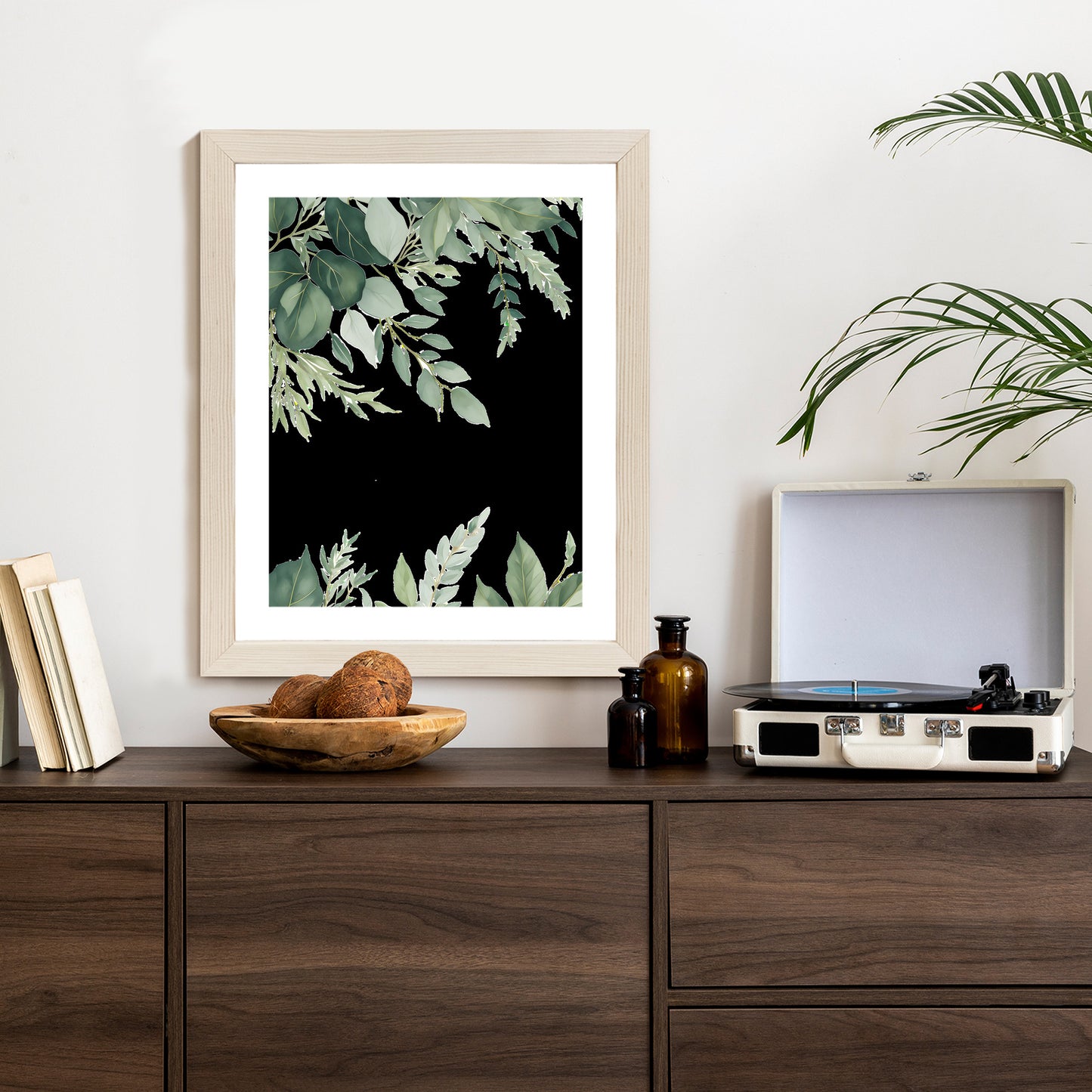 Poster Hängende Eukalyptusblätter Rahmen Hölzern Farbe Weiß