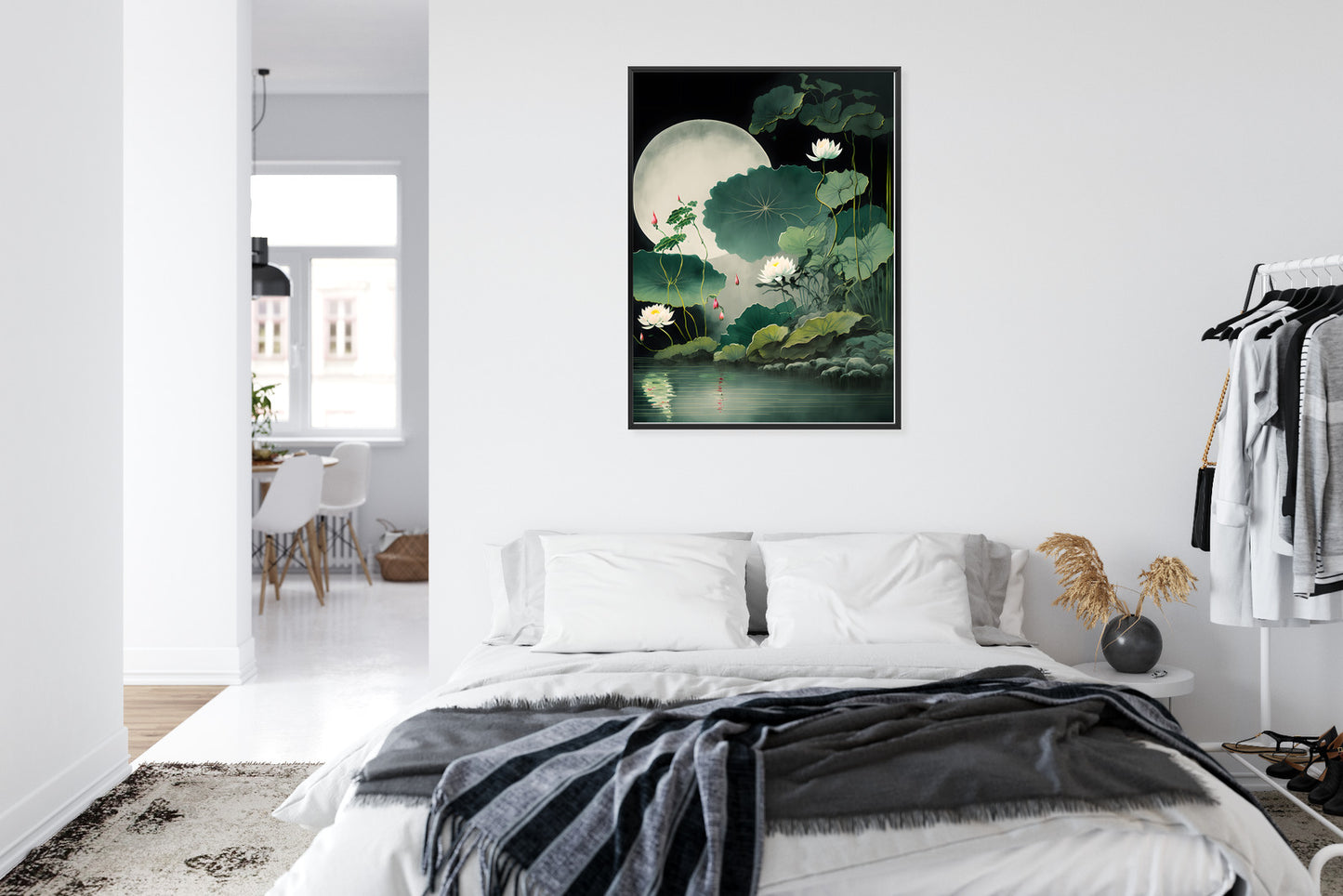 Poster Japanische Lotusblüten Und -Blätter Rahmen Holz Mit Passepartout Farbe Natürlich