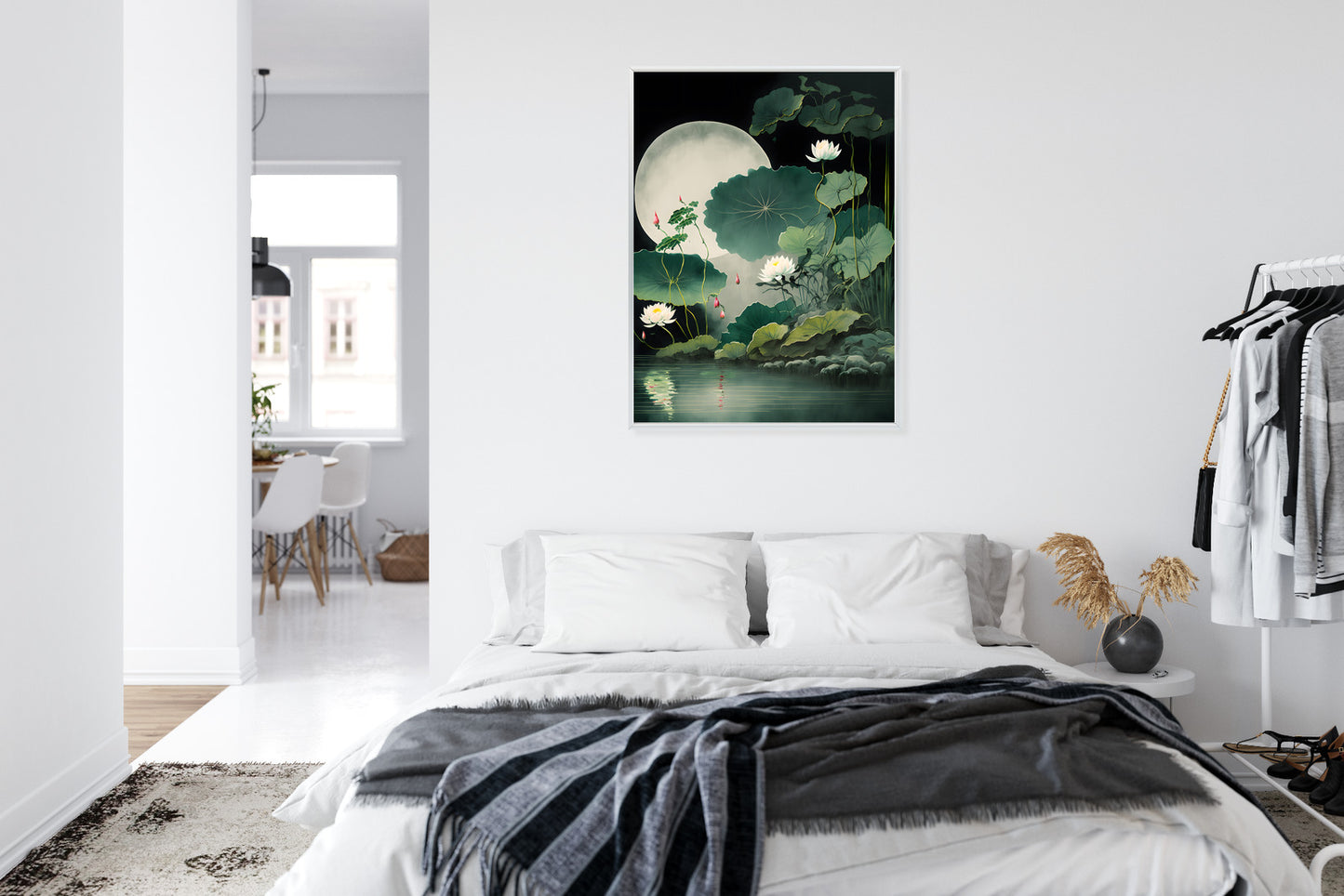 Poster Japanische Lotusblüten Und -Blätter Rahmen Holz Mit Passepartout Farbe Natürlich