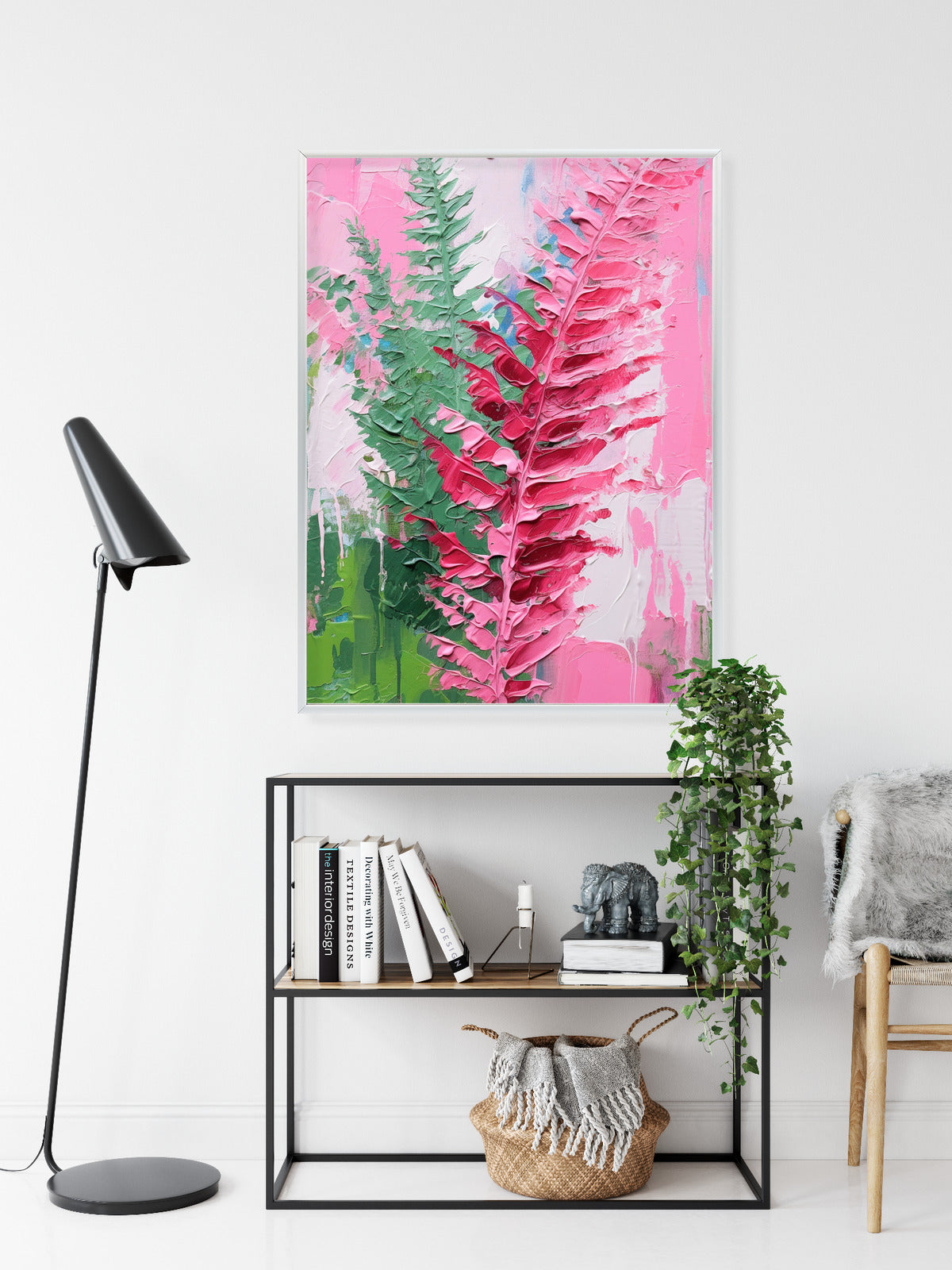 Poster Rosa Farnblätter Rahmen Holz Mit Passepartout Farbe Natürlich