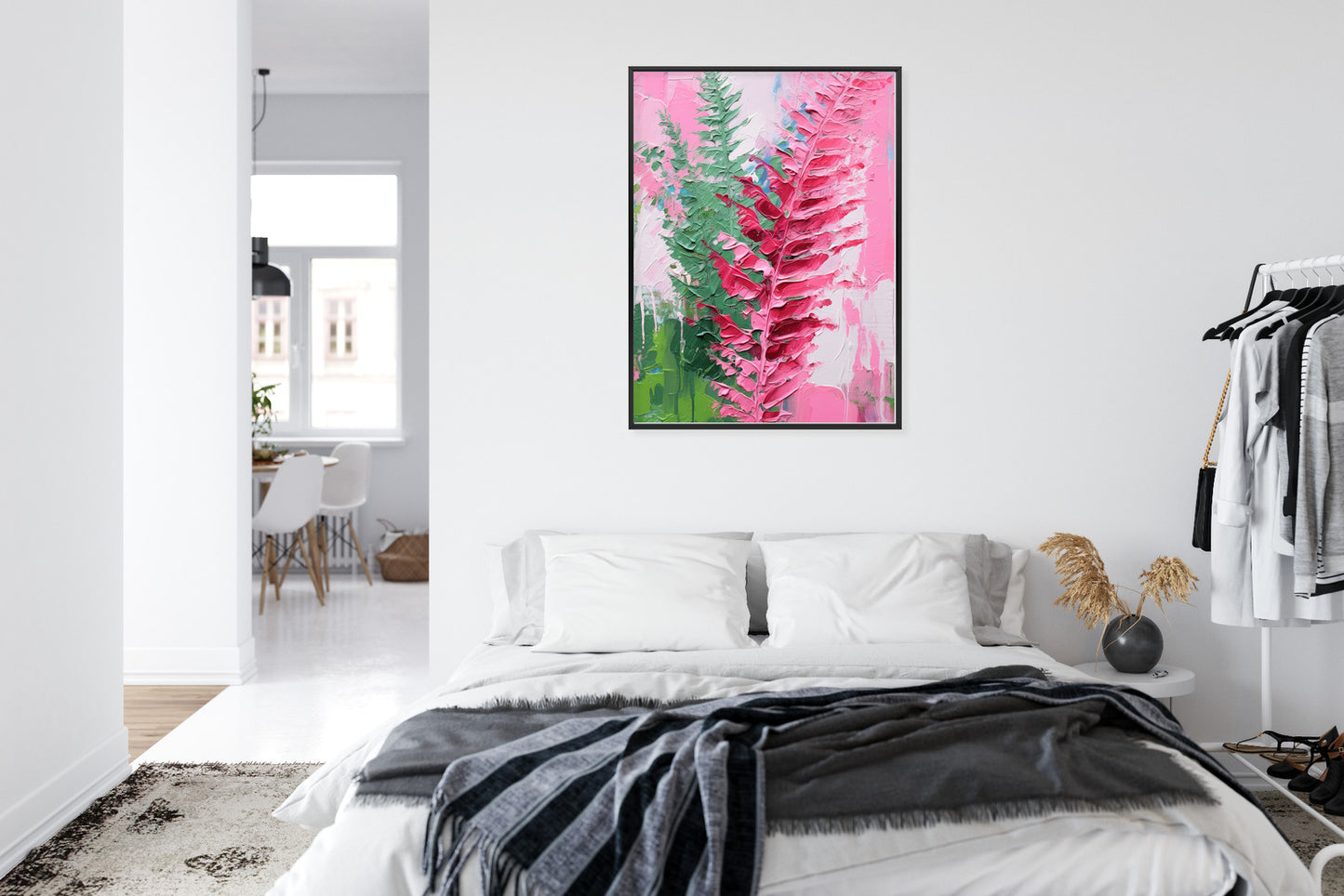 Poster Rosa Farnblätter Rahmen Holz Mit Passepartout Farbe Natürlich