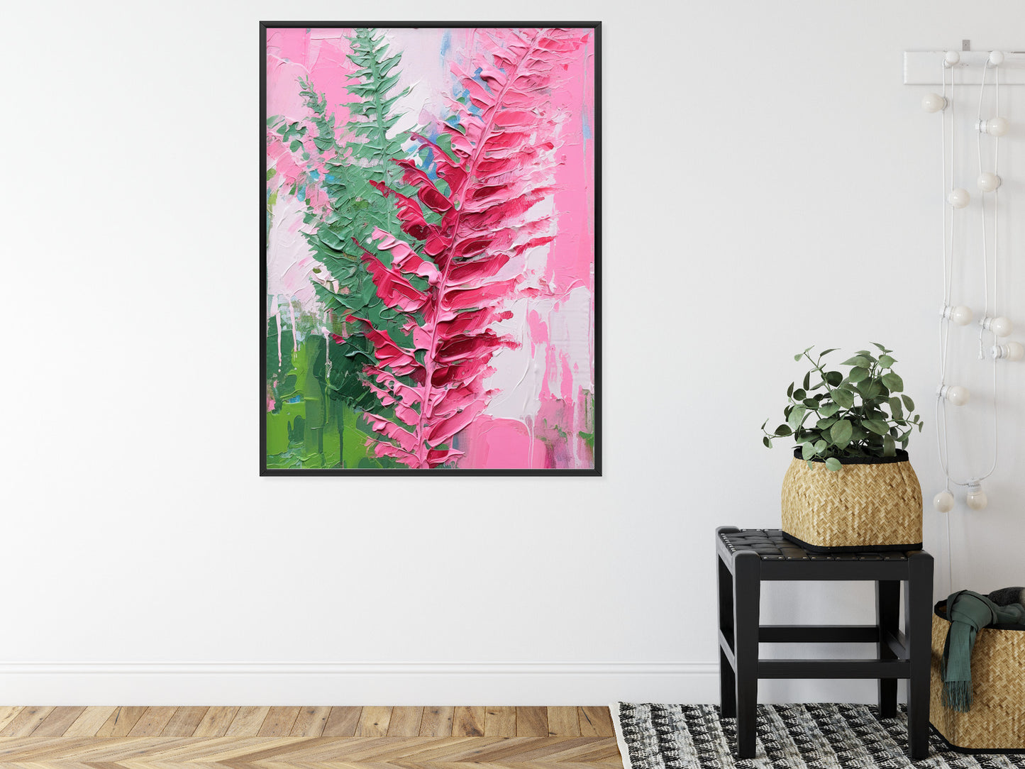 Poster Rosa Farnblätter Rahmen Holz Mit Passepartout Farbe Natürlich