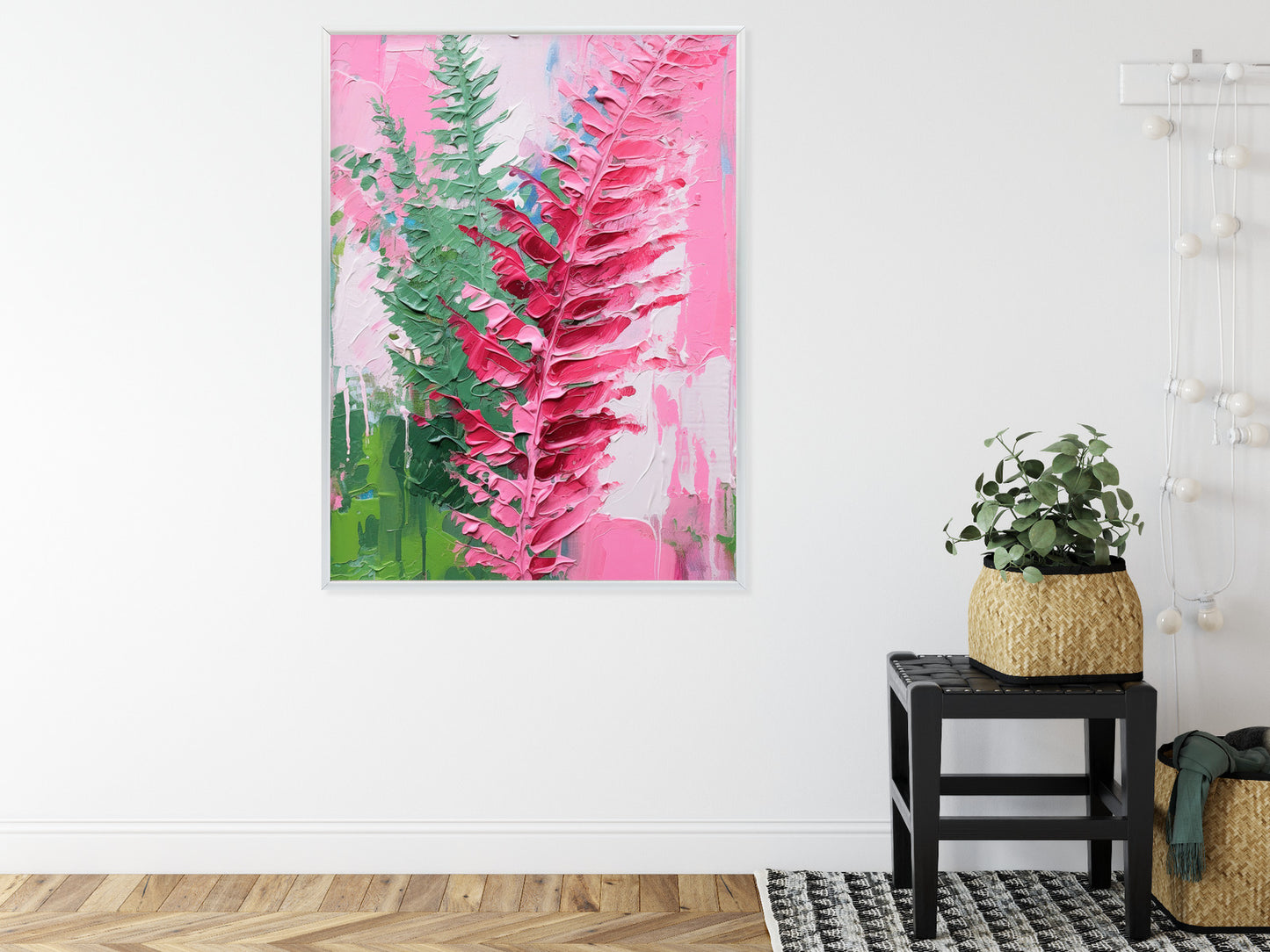 Poster Rosa Farnblätter Rahmen Holz Mit Passepartout Farbe Natürlich