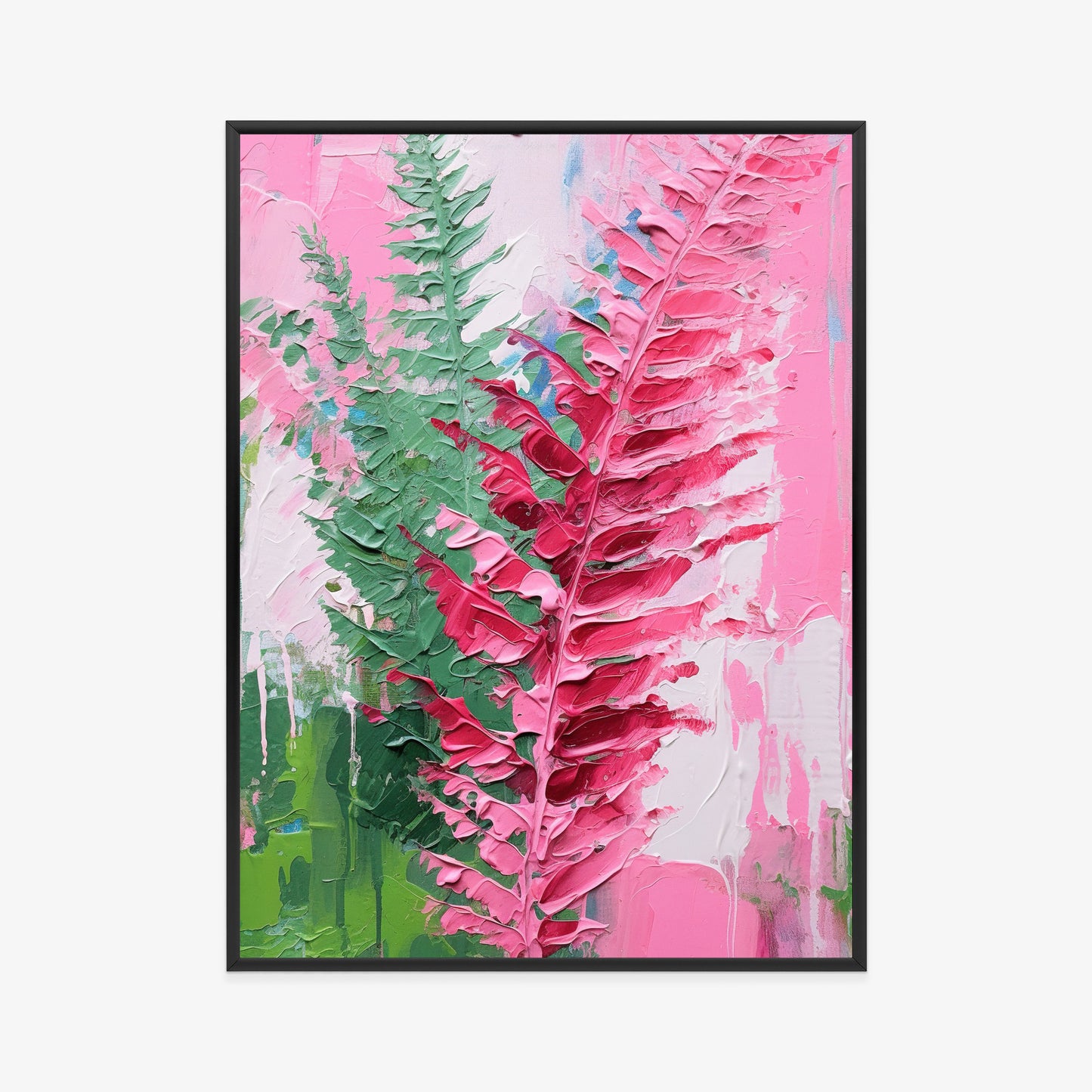 Poster Rosa Farnblätter Rahmen Holz Mit Passepartout Farbe Natürlich