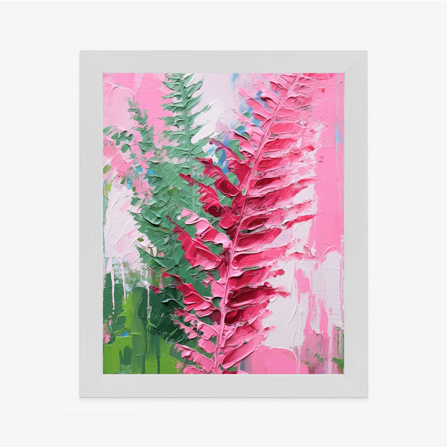 Poster Rosa Farnblätter Rahmen Holz Mit Passepartout Farbe Natürlich