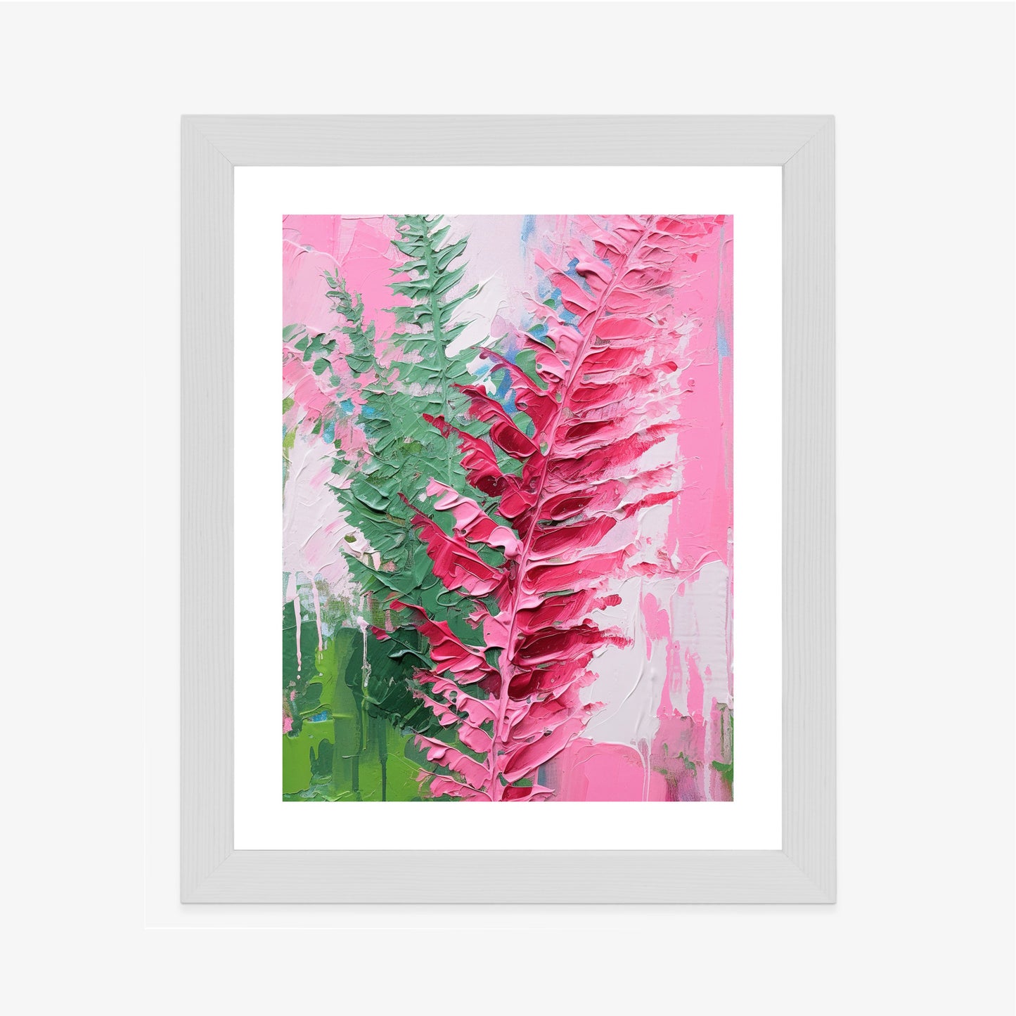Poster Rosa Farnblätter Rahmen Holz Mit Passepartout Farbe Natürlich