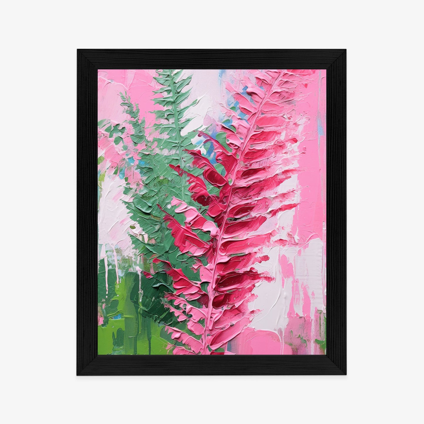 Poster Rosa Farnblätter Rahmen Holz Mit Passepartout Farbe Natürlich