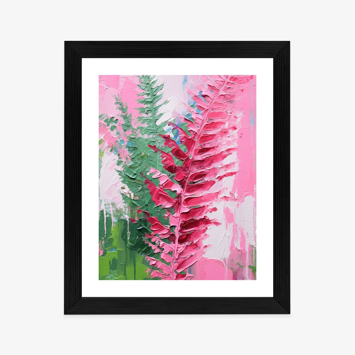 Poster Rosa Farnblätter Rahmen Holz Mit Passepartout Farbe Natürlich