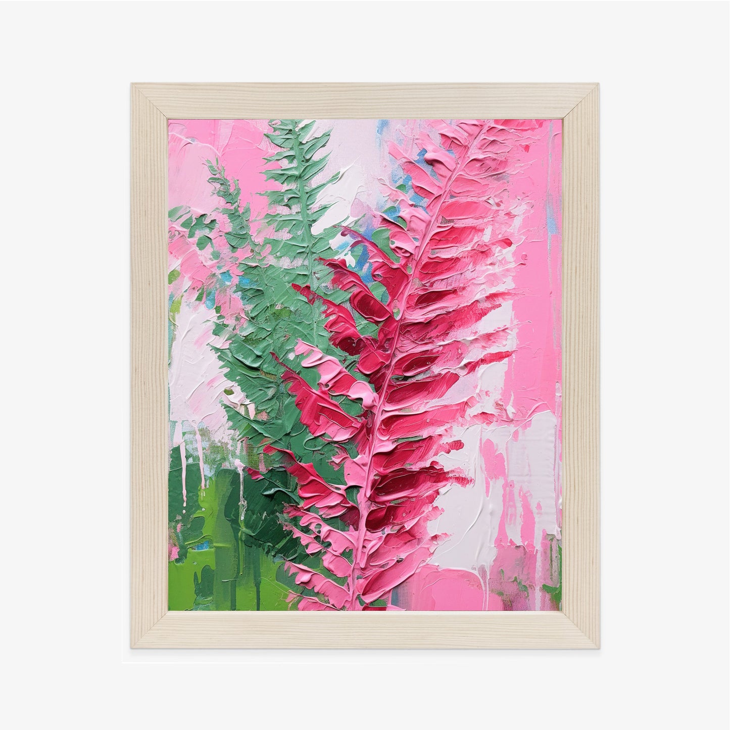 Poster Rosa Farnblätter Rahmen Holz Mit Passepartout Farbe Natürlich