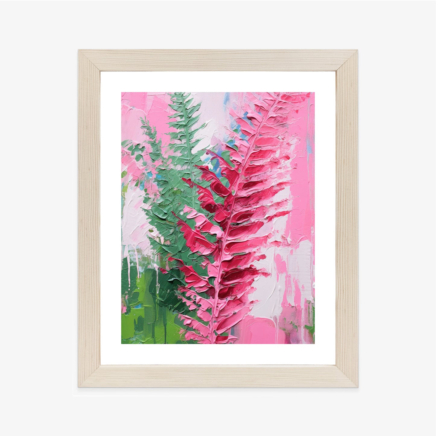 Poster Rosa Farnblätter Rahmen Holz Mit Passepartout Farbe Natürlich