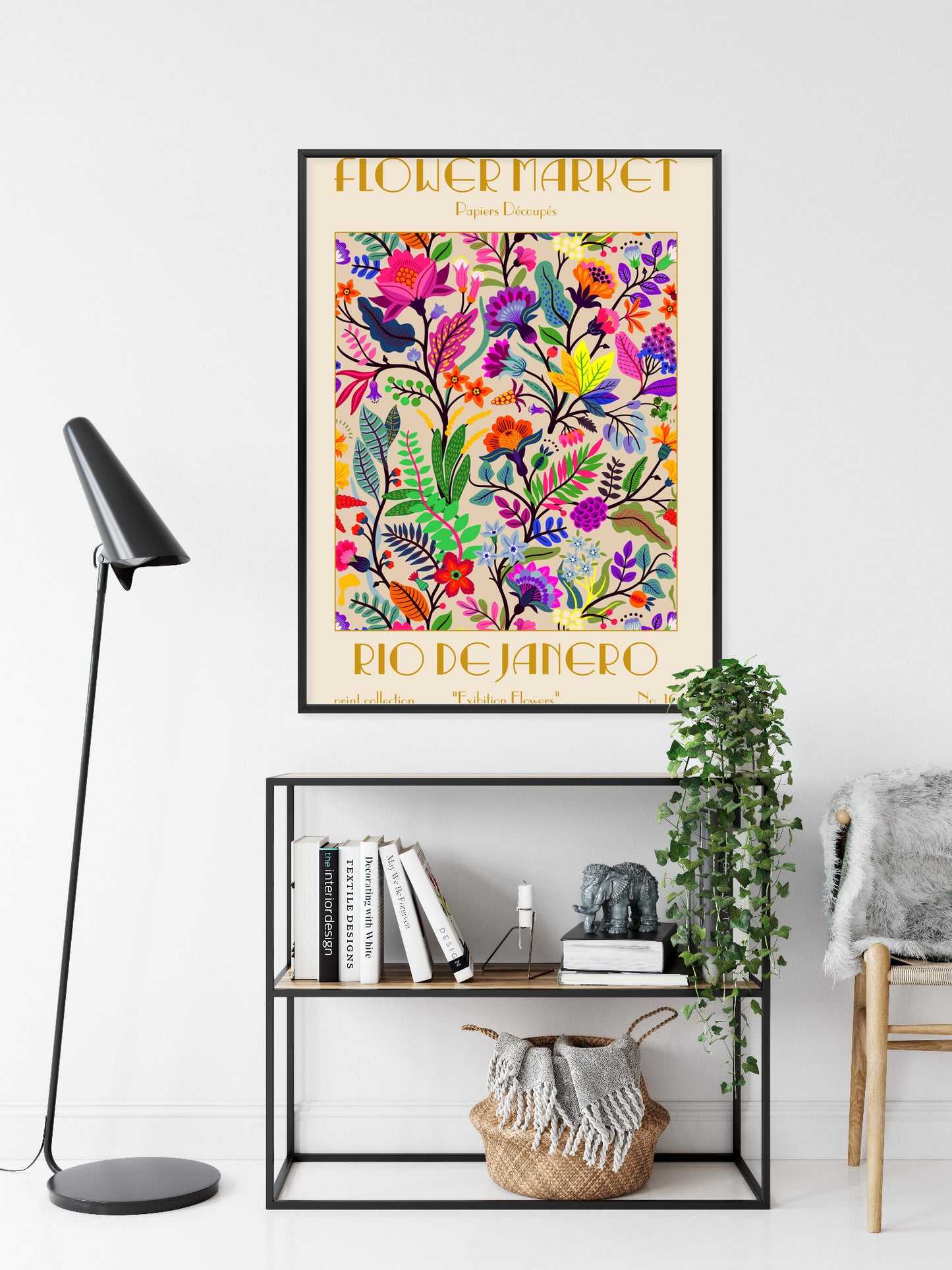 Poster Bunte Blumen Blumenmarkt Rahmen Holz Mit Passepartout Farbe Natürlich