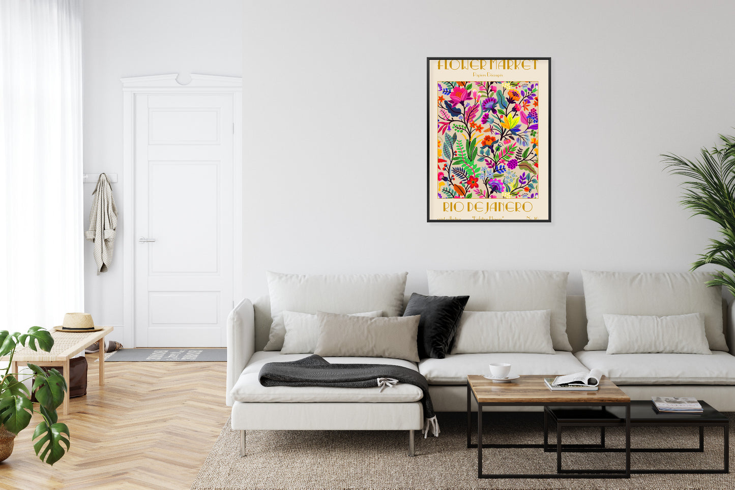 Poster Bunte Blumen Blumenmarkt Rahmen Holz Mit Passepartout Farbe Natürlich