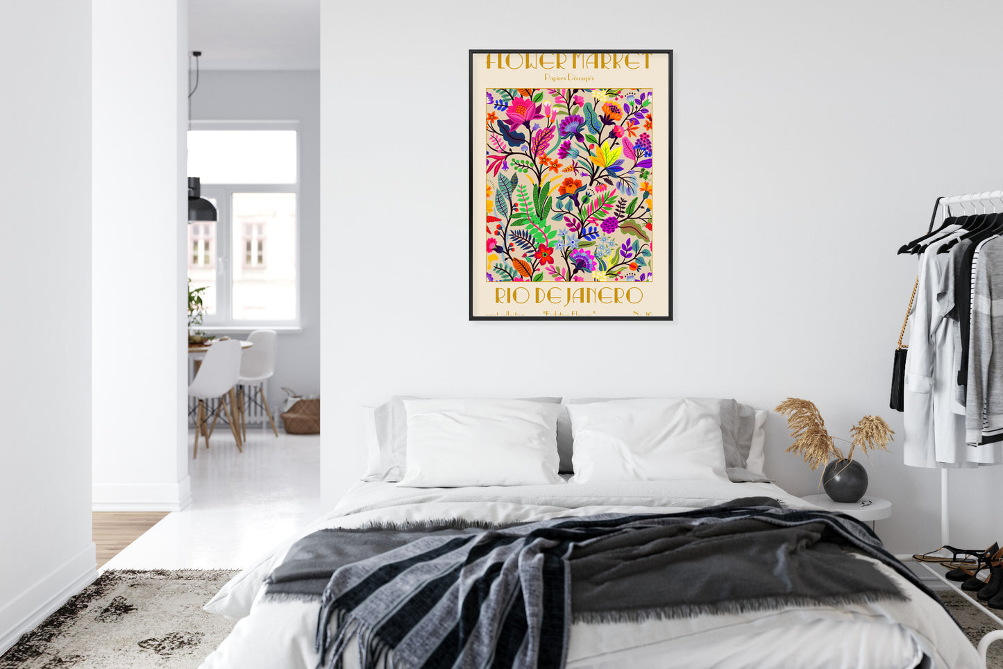 Poster Bunte Blumen Blumenmarkt Rahmen Holz Mit Passepartout Farbe Natürlich