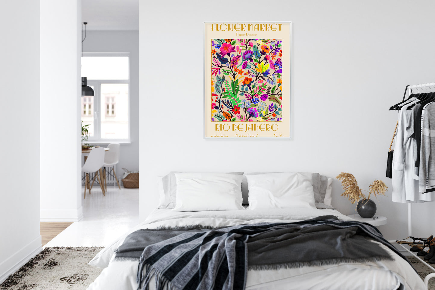 Poster Bunte Blumen Blumenmarkt Rahmen Holz Mit Passepartout Farbe Natürlich