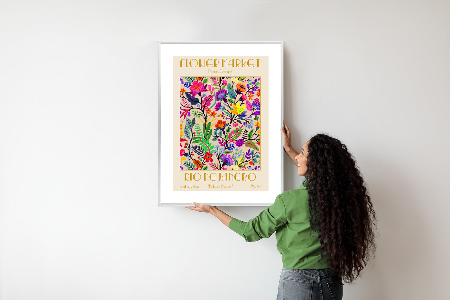 Poster Bunte Blumen Blumenmarkt Rahmen Holz Mit Passepartout Farbe Natürlich