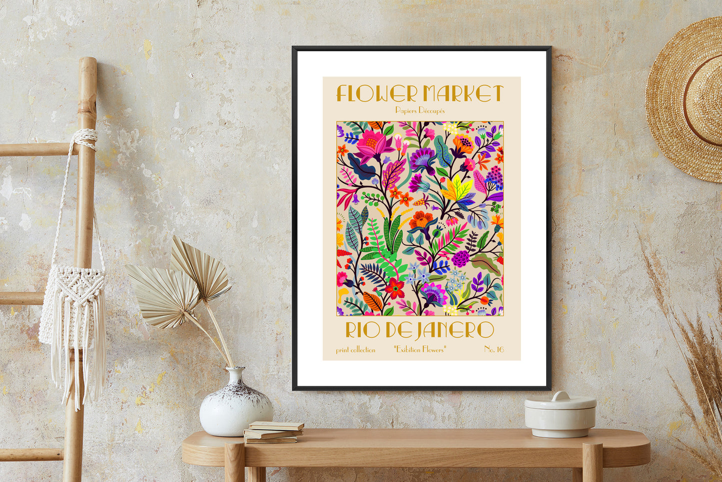 Poster Bunte Blumen Blumenmarkt Rahmen Holz Mit Passepartout Farbe Natürlich
