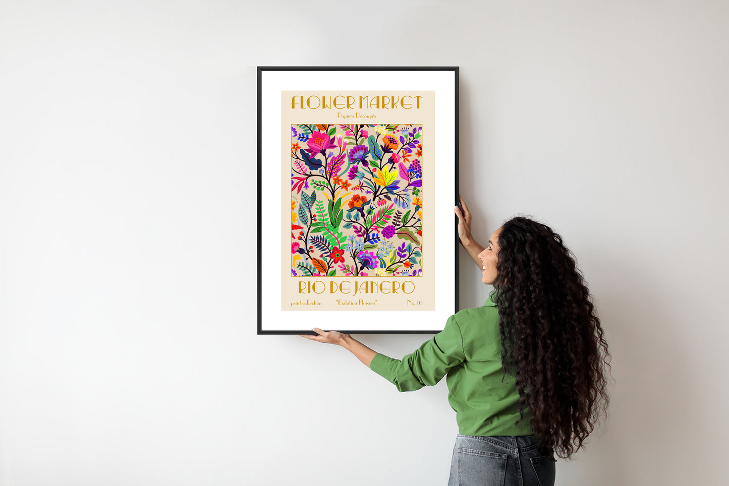 Poster Bunte Blumen Blumenmarkt Rahmen Holz Mit Passepartout Farbe Natürlich