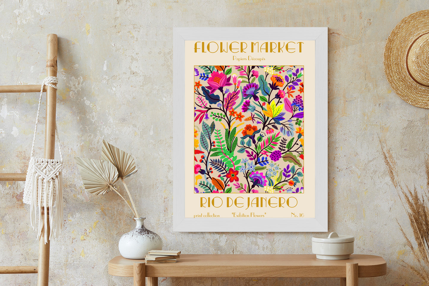 Poster Bunte Blumen Blumenmarkt Rahmen Holz Mit Passepartout Farbe Natürlich