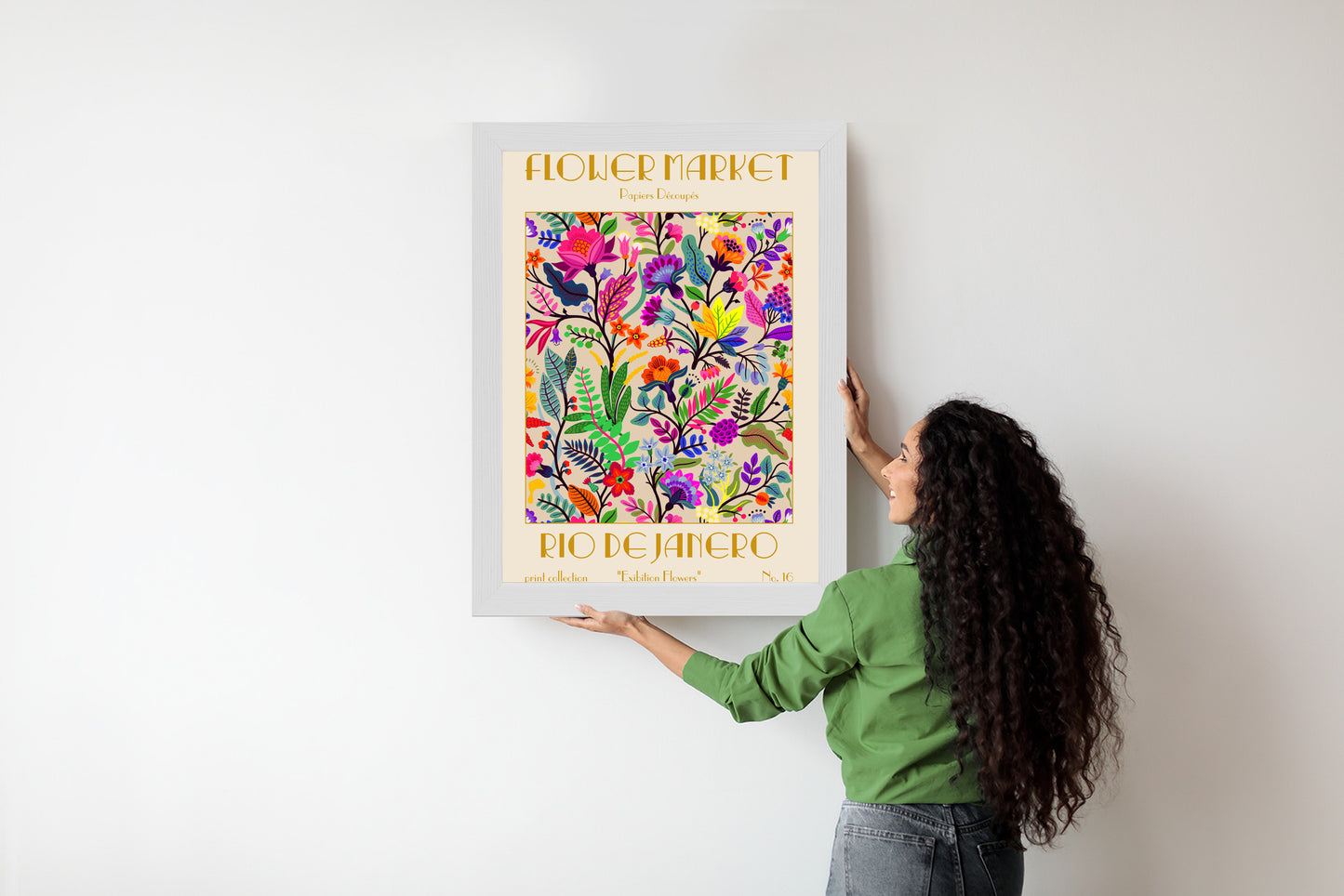 Poster Bunte Blumen Blumenmarkt Rahmen Holz Mit Passepartout Farbe Natürlich
