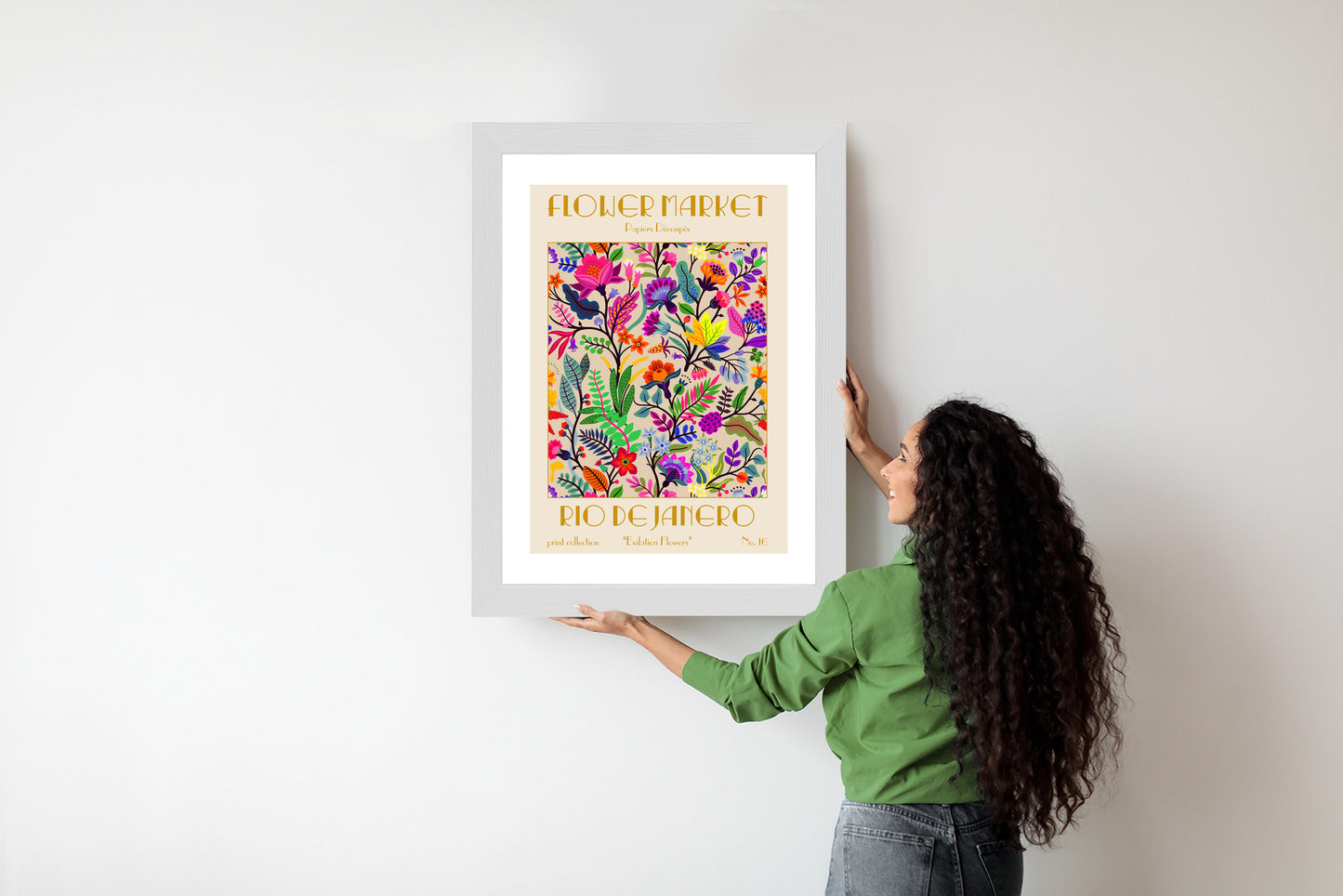 Poster Bunte Blumen Blumenmarkt Rahmen Holz Mit Passepartout Farbe Natürlich