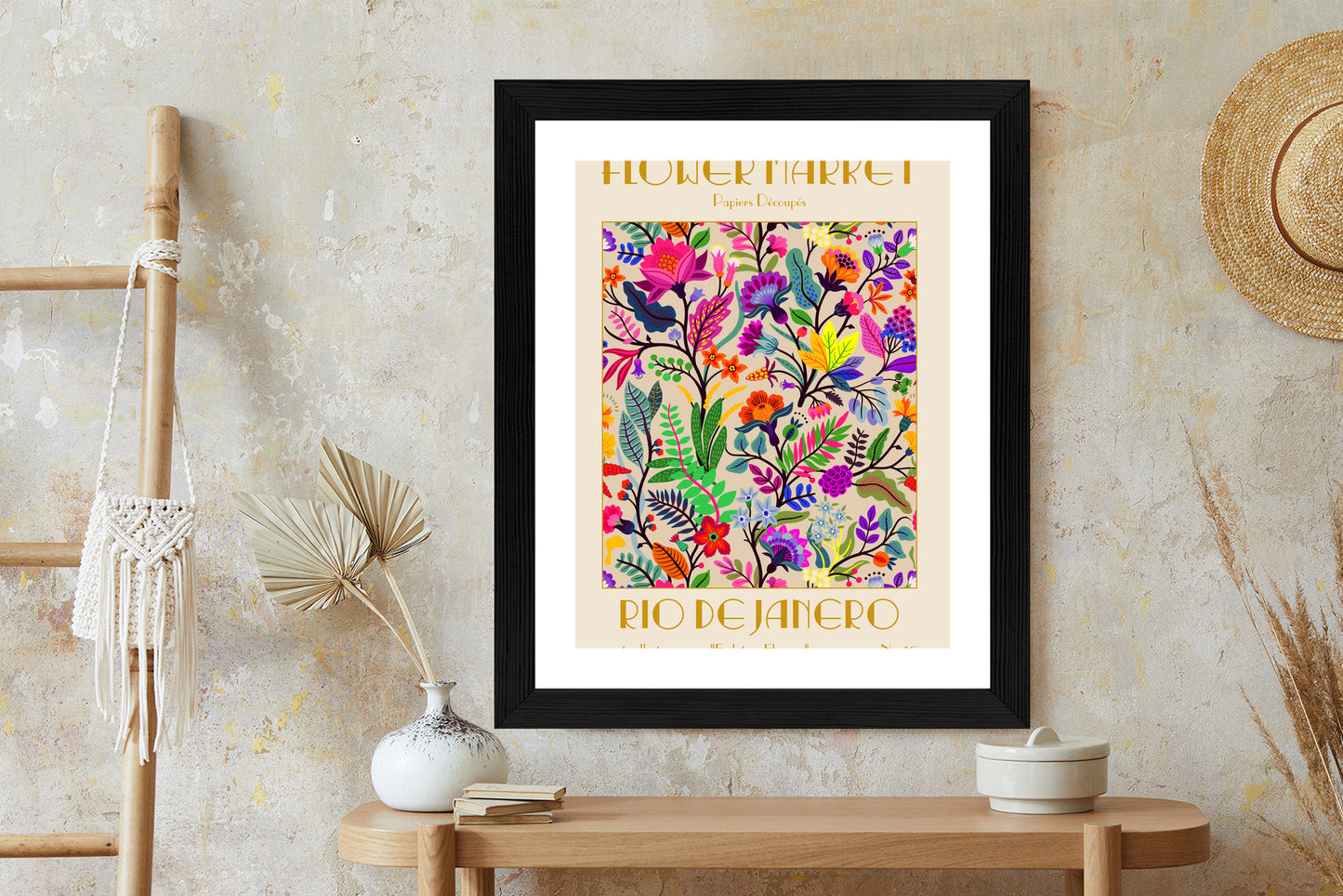 Poster Bunte Blumen Blumenmarkt Rahmen Holz Mit Passepartout Farbe Natürlich